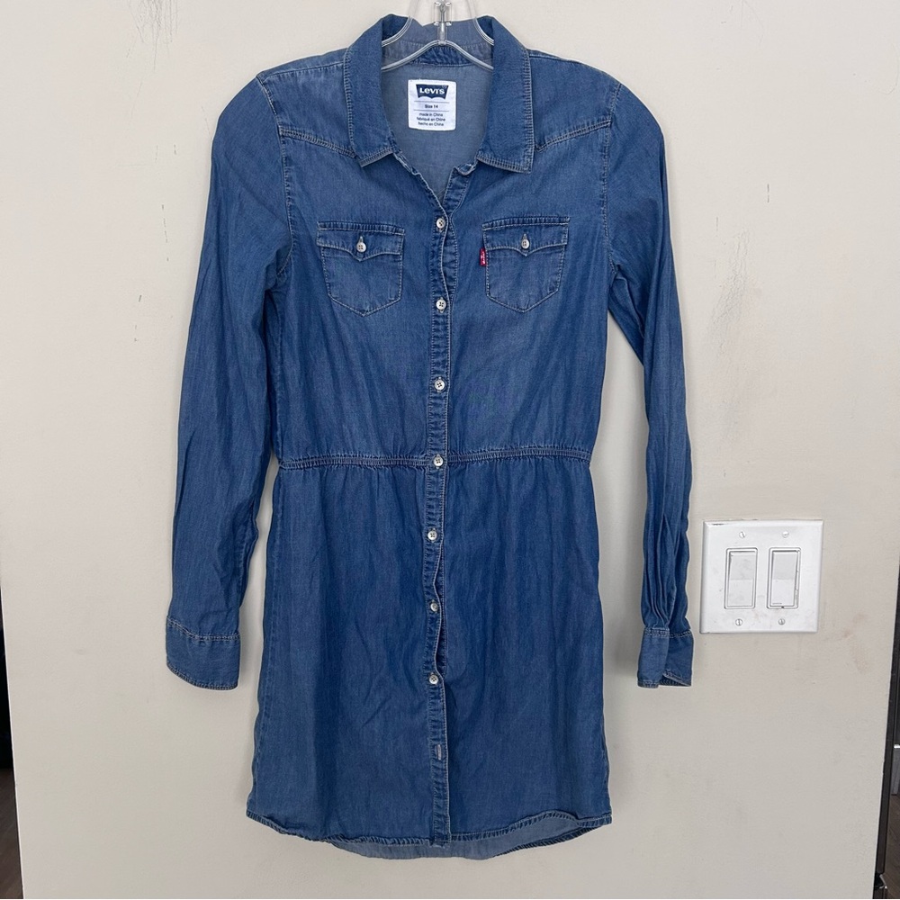 Levi's girls' denim long-sleeve button-up shirt dress western Size 14